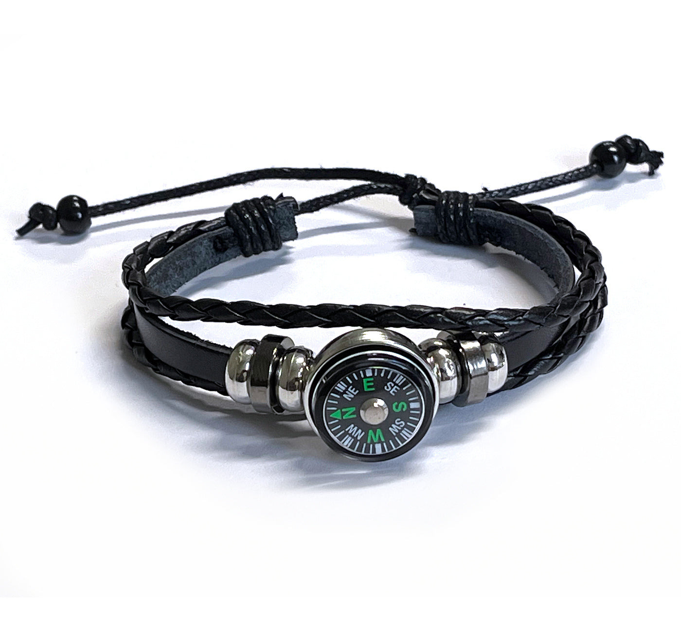 Voyager Leather Compass Bracelet - Black