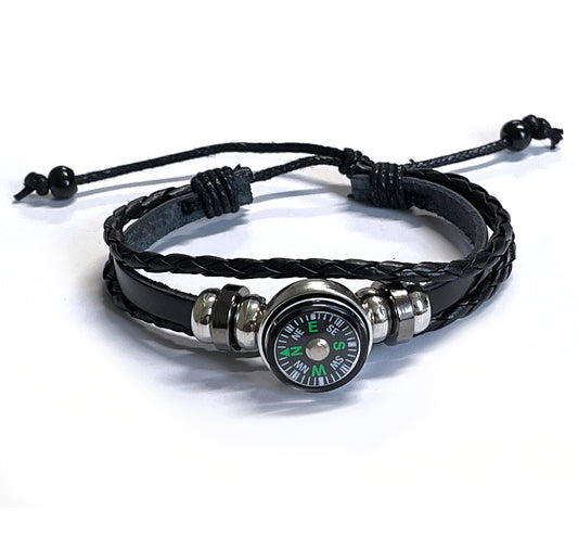 Voyager Leather Compass Bracelet - Black