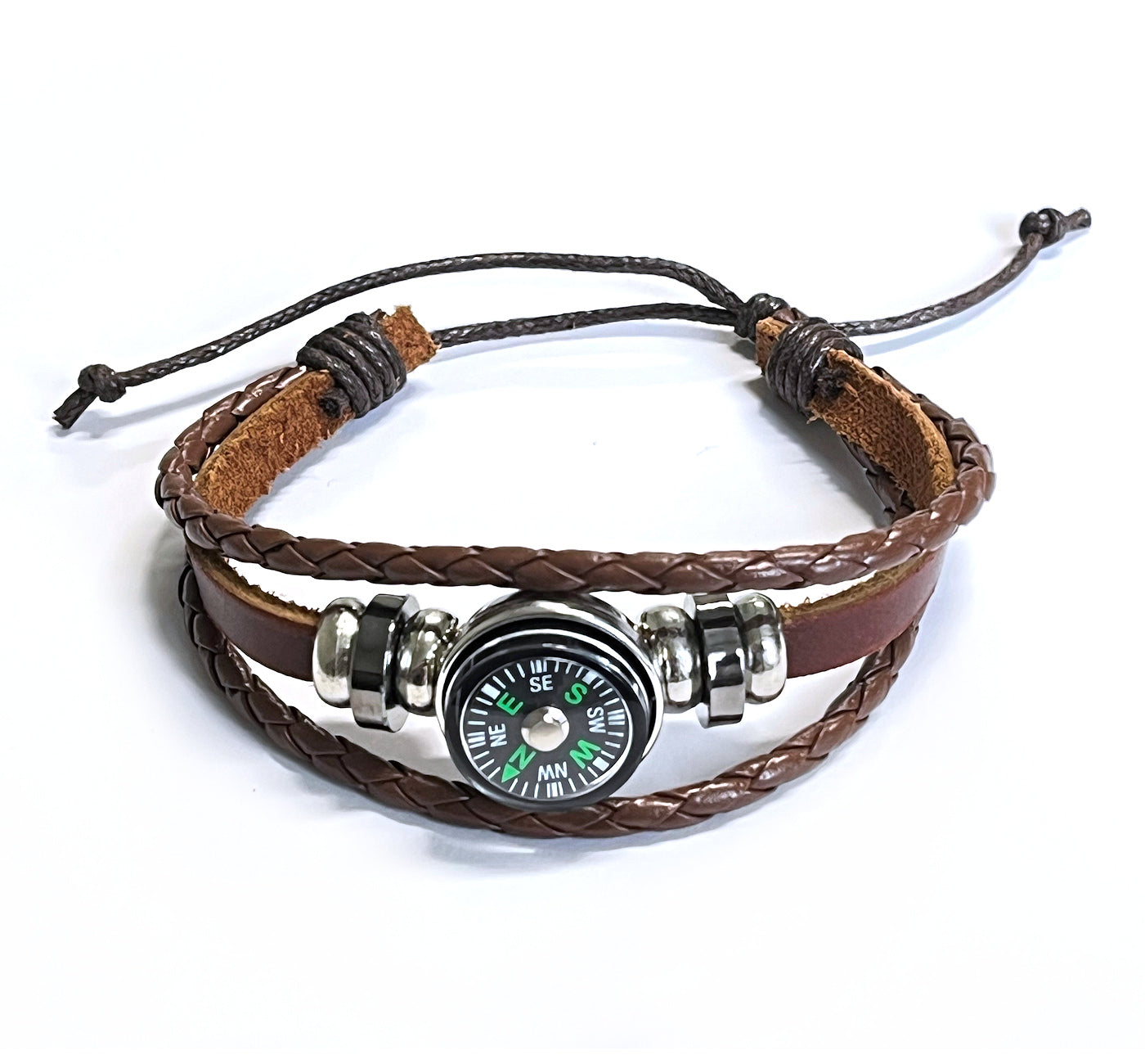 Voyager Leather Compass Bracelet - Brown
