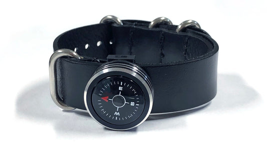 Aluminum Wrist Compass - Black Leather, closed