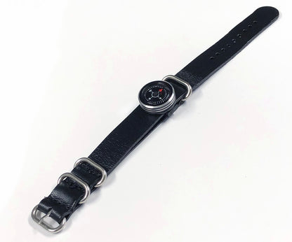 Aluminum Wrist Compass - Black Leather, lying flat