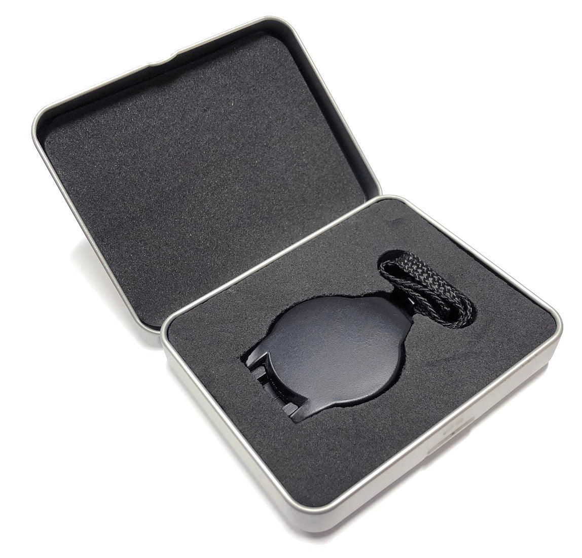 Black pocket compass in case - open