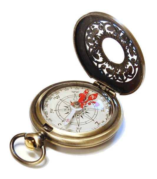 Jardin Bronze Pocket Compass - open