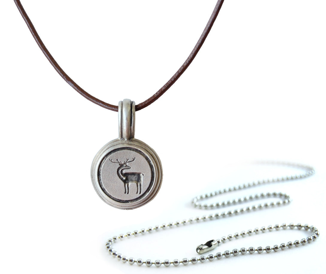 Pewter Deer Compass Pendant Necklace - front