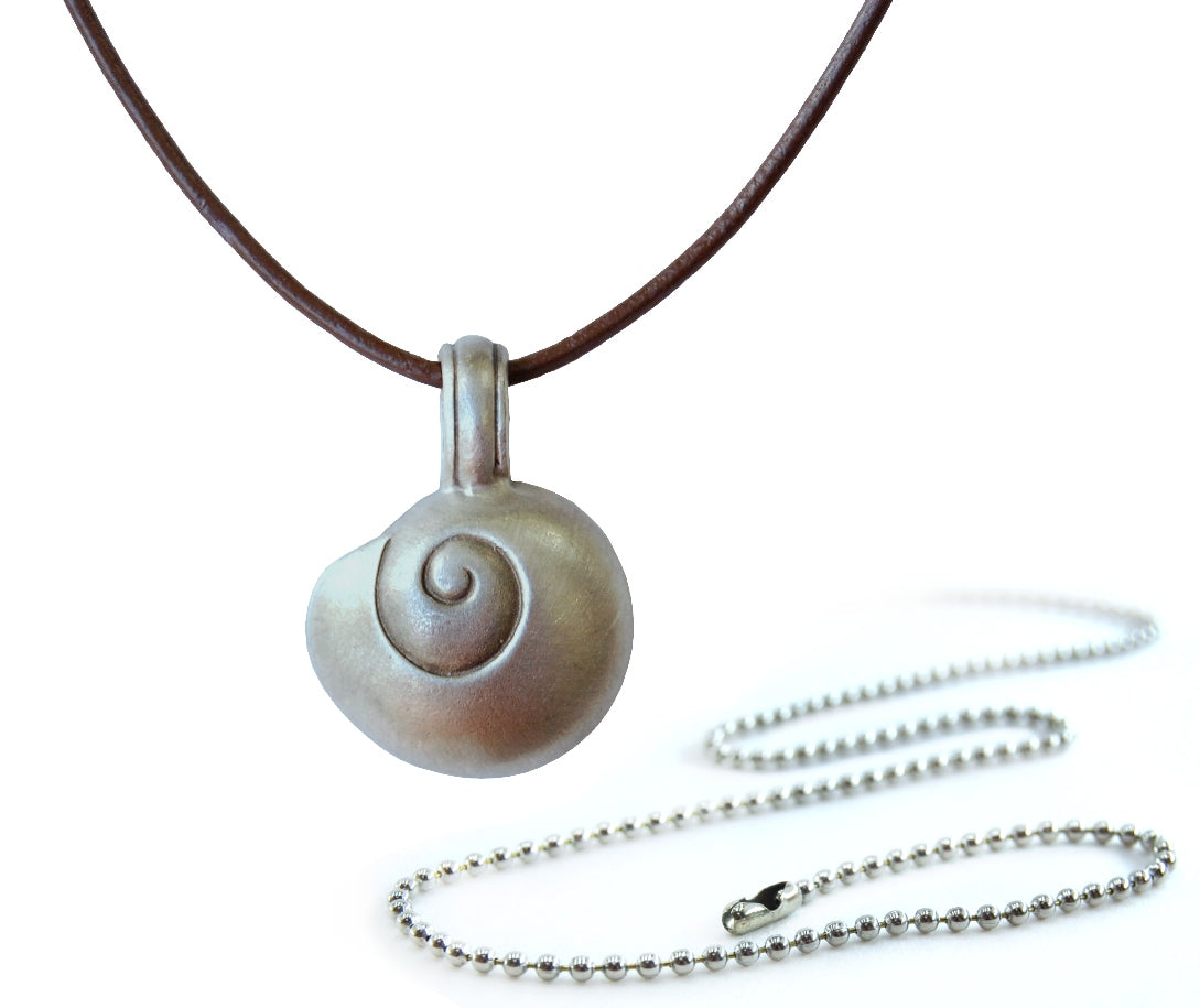 Pewter Shell Compass Pendant Necklace - front