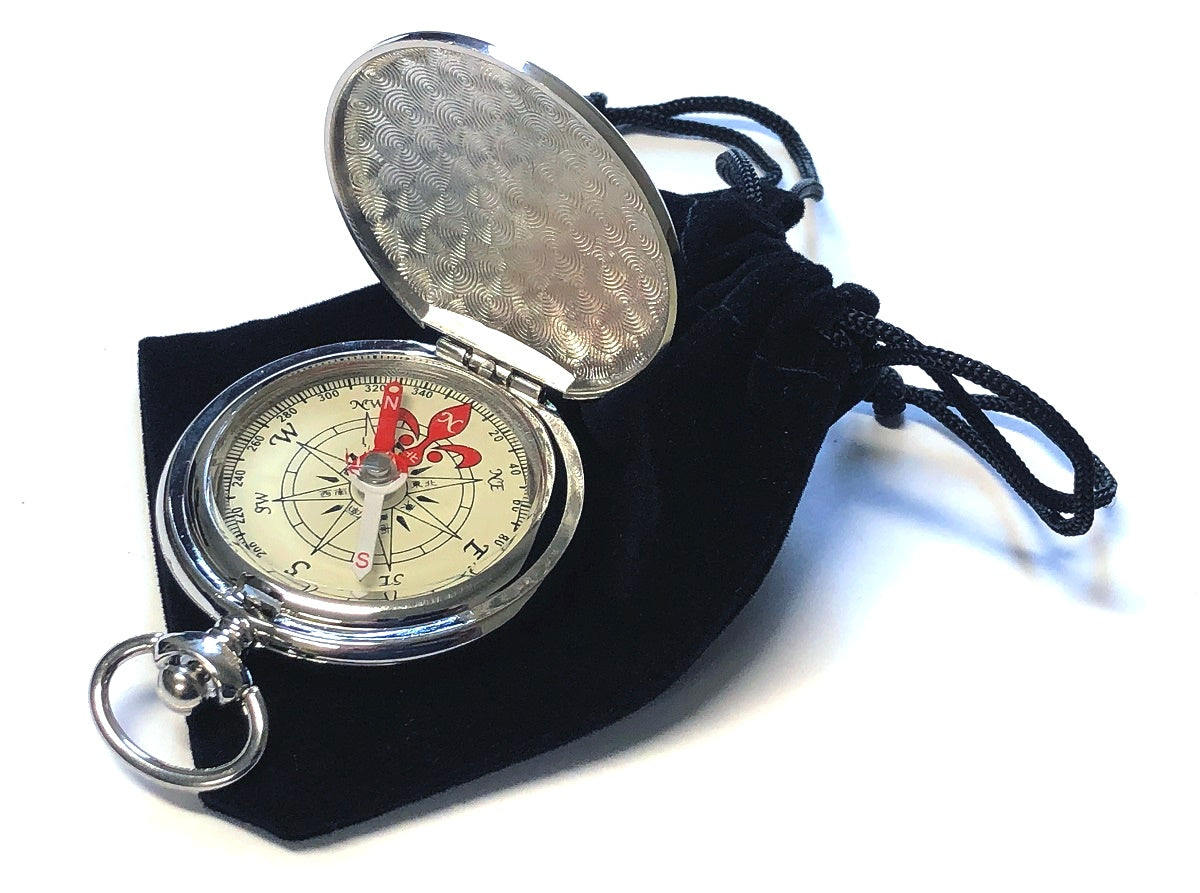 Treknor Pocket Compass - Silver, with pouch open