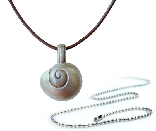 Pewter Shell Compass Pendant Necklace - front